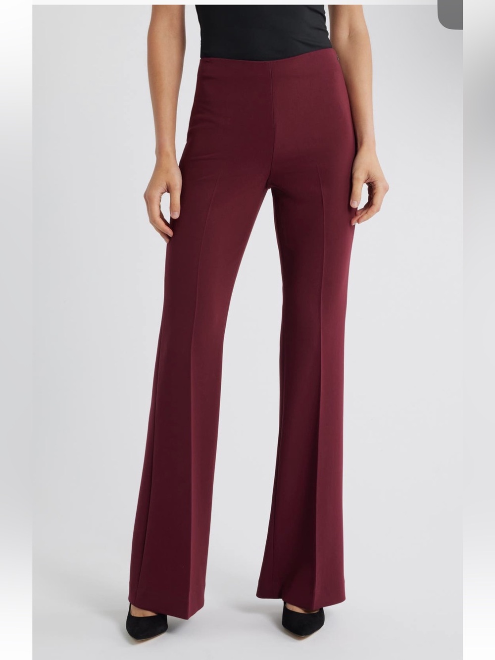 Theory Demetria Burgundy Stretch Flare Pants 8 Career wear